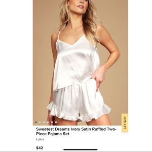 Sweetest Dreams Ivory Satin Ruffled Two-Piece Pajama Set